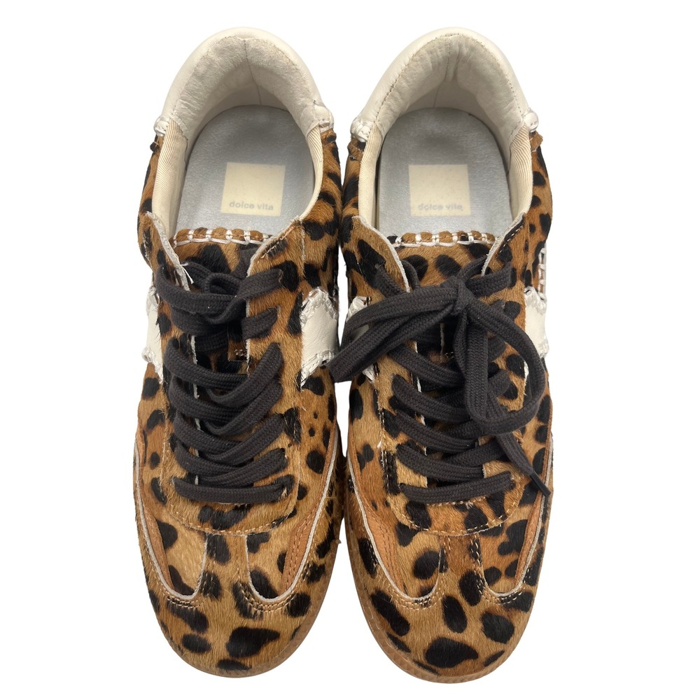 Dolce Vita Leopard Print Calf Hair Sneakers Gum Sole Whipstitch Womens 8 2BV6R3 - Picture 2 of 6